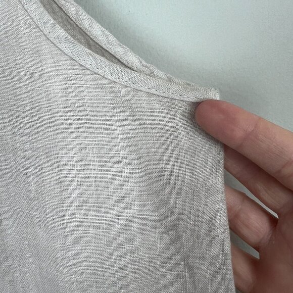 Stella Martini Tunic Top Women Small Beige 100% Linen Button Up Sleeveless Italy - Picture 7 of 12